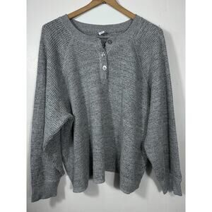 Old Navy Women's Cozy Waffle Knit Henley Long Sleeve Gray Size XXL